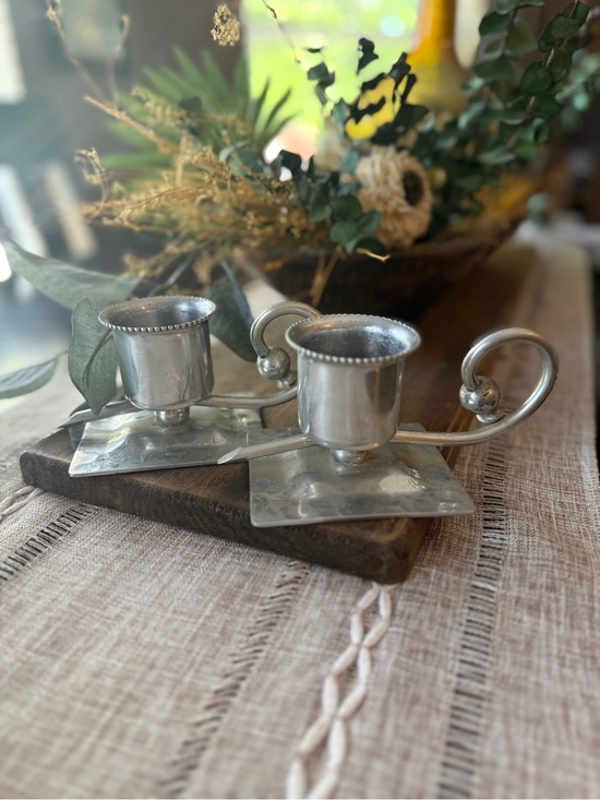 B.W. Buenilum Other - B.W. Buenilum Hand Wrought Aluminum Hammered CANDLESTICK Pair Vintage